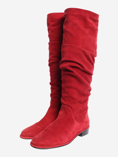 Red suede ruched knee-high boots - size EU 37.5 Boots Stuart Weitzman 