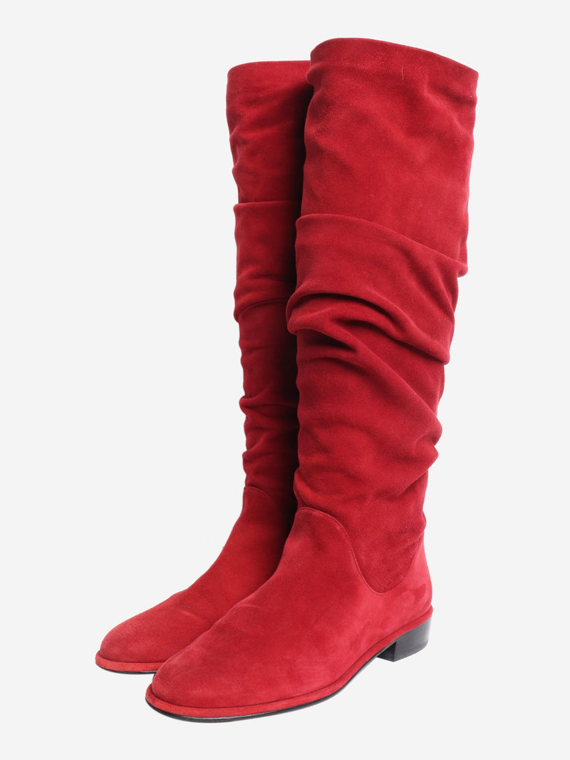 Red suede ruched knee-high boots - size EU 37.5 Boots Stuart Weitzman 