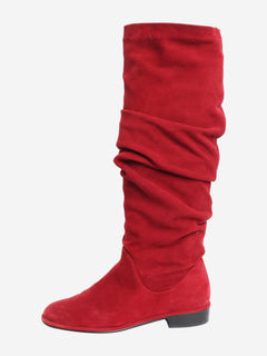 Red suede ruched knee-high boots - size EU 37.5 Boots Stuart Weitzman 