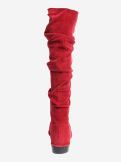 Red suede ruched knee-high boots - size EU 37.5 Boots Stuart Weitzman 