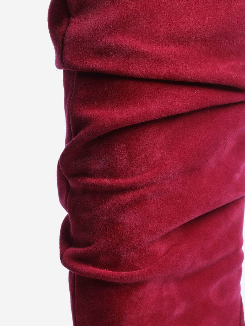 Red suede ruched knee-high boots - size EU 37.5 Boots Stuart Weitzman 