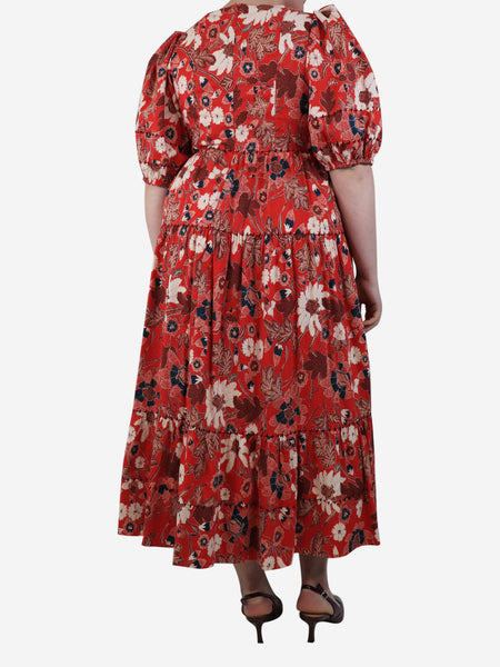 Red Nora gathered floral midi dress - size UK 16 alternate image