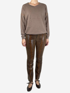 SPRWMN Brown leather snakeskin trousers - size S