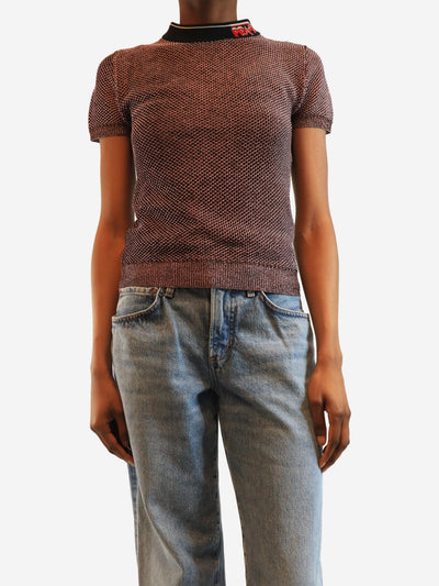 Pink lurex knit t-shirt - size UK 8 Knitwear Prada 