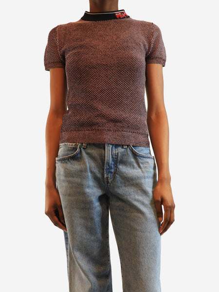 Pink lurex knit t-shirt - size UK 8 product image