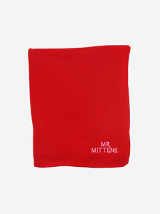 Mr Mittens Red wool scarf with branded detail at the bottom