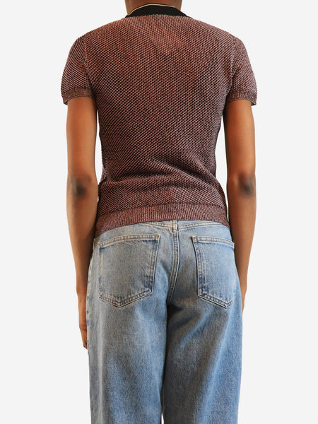 Pink lurex knit t-shirt - size UK 8 alternate image