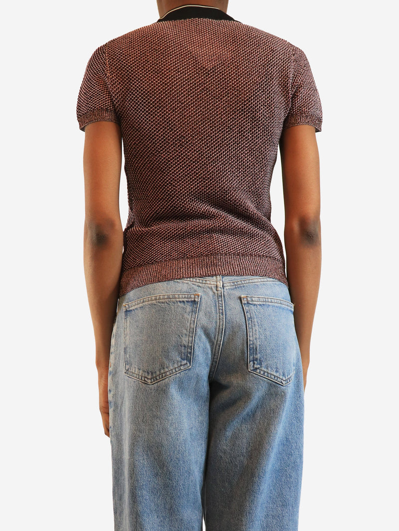 Pink lurex knit t-shirt - size UK 8 Knitwear Prada 