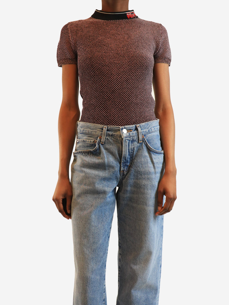 Pink lurex knit t-shirt - size UK 8 Knitwear Prada 