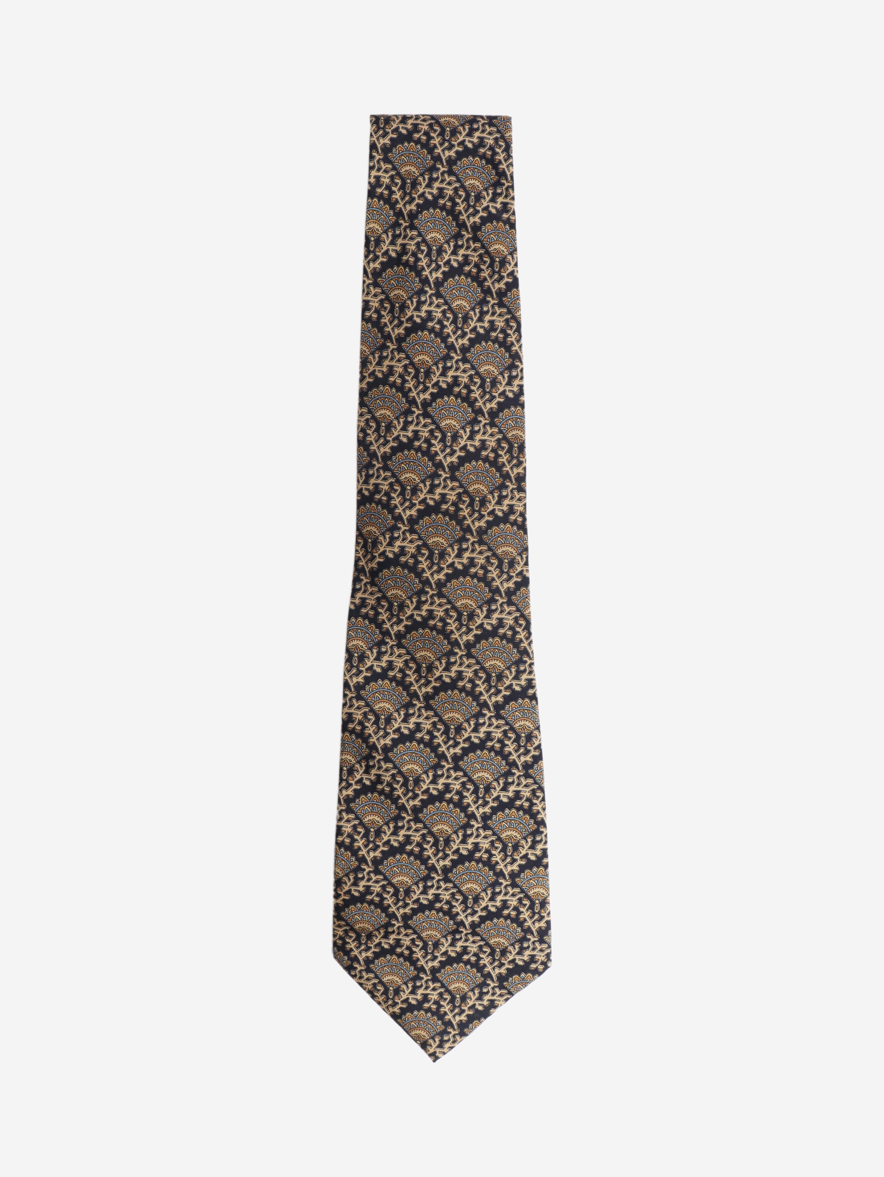 Navy silk printed tie Ties Jim Thompson 