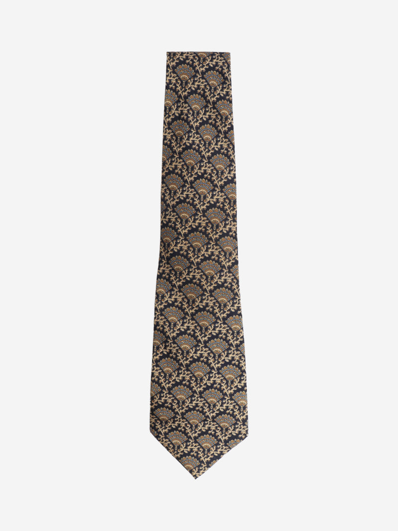 Navy silk printed tie Ties Jim Thompson 