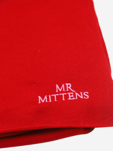 Mr Mittens Red wool scarf with branded detail at the bottom