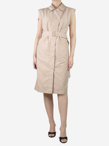 Burberry Neutral sleeveless belted midi dress - size UK 10