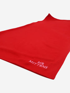 Mr Mittens Red wool scarf with branded detail at the bottom