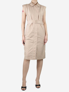 Burberry Neutral sleeveless belted midi dress - size UK 10