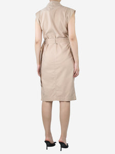 Burberry Neutral sleeveless belted midi dress - size UK 10