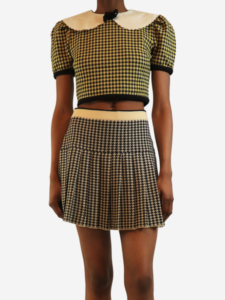 Yellow babydoll collar houndstooth crop top - size M product image