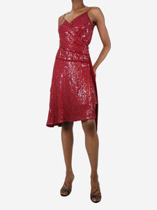 Diane Von Furstenberg Red sleeveless sequin midi dress - size UK 4