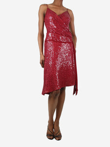 Diane Von Furstenberg Red sleeveless sequin midi dress - size UK 4