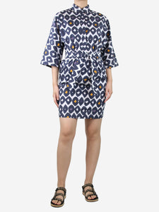 Max Mara Navy blue printed shirt dress - size UK 8