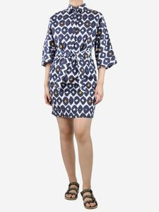 Max Mara Navy blue printed shirt dress - size UK 8