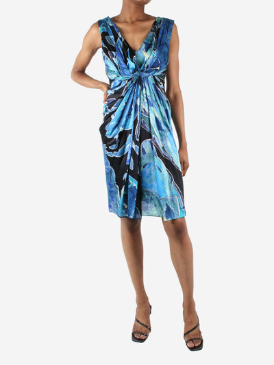 Blue sleeveless printed gathered dress - size UK 4 Dresses Diane Von Furstenberg 