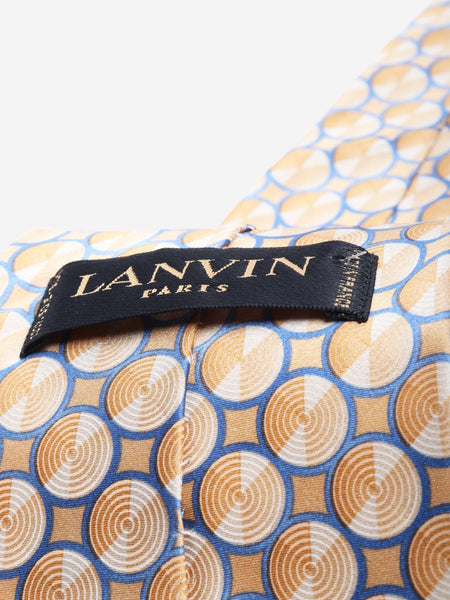 Gold and blue silk printed tie alternate image