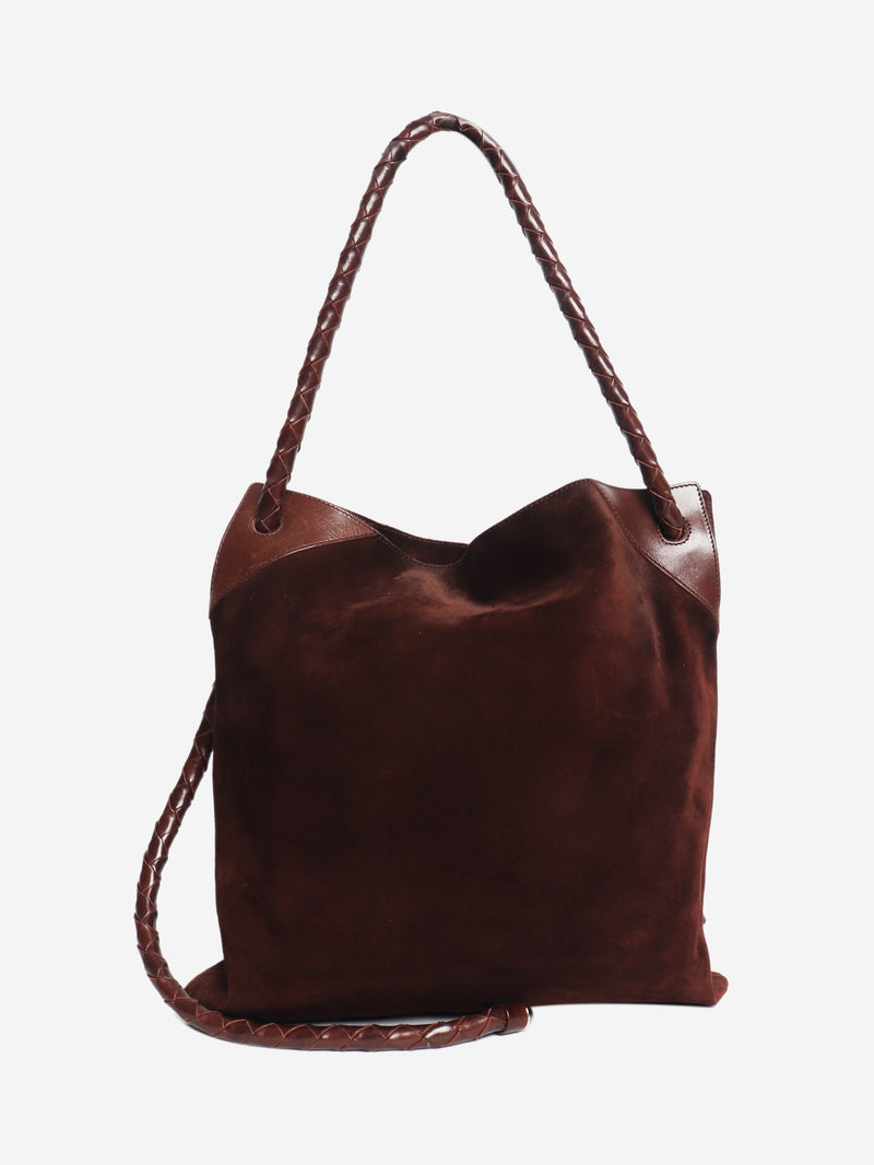 Brown suede cross body bag
