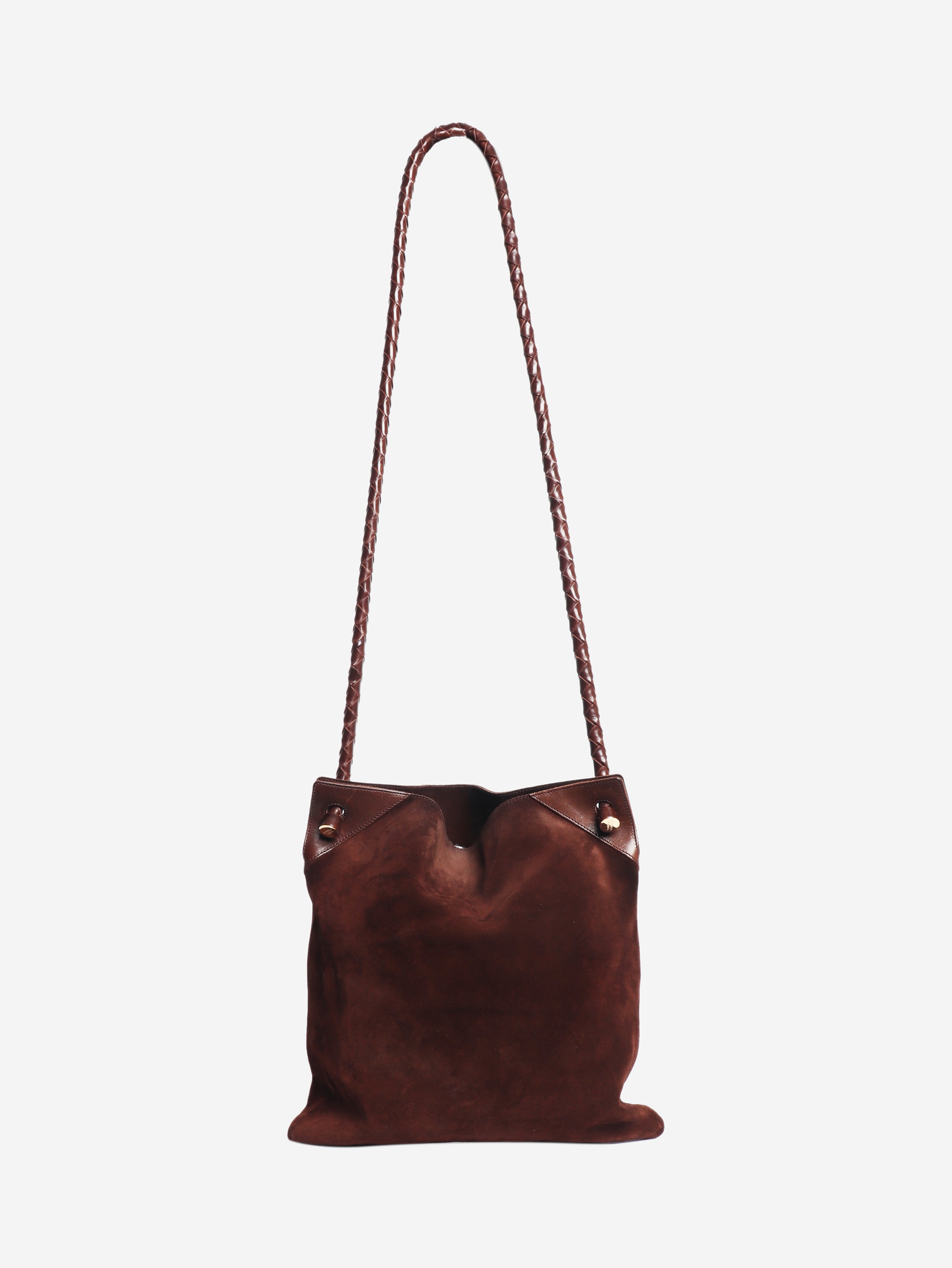 Brown suede cross body bag