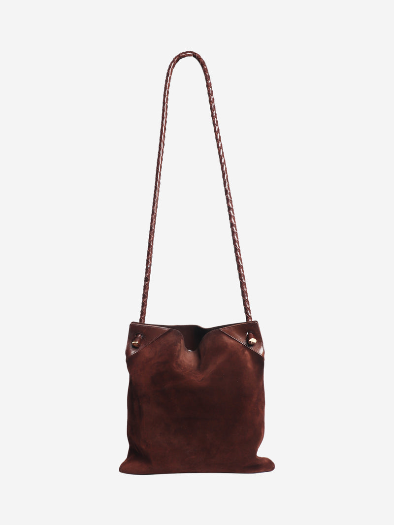 Brown suede cross body bag