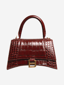 Balenciaga Burgundy small Hourglass crocskin bag