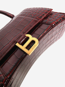 Balenciaga Burgundy small Hourglass crocskin bag