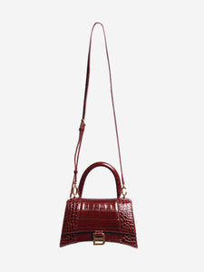 Balenciaga Burgundy small Hourglass crocskin bag