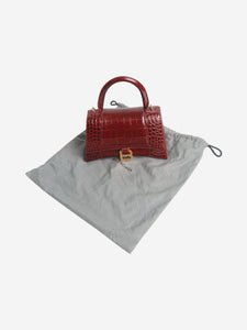 Balenciaga Burgundy small Hourglass crocskin bag