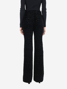 Giambattista Valli Black flared velvet leopard trousers - size UK 6