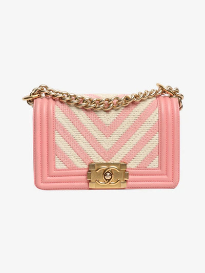 Pink and white 2017 small braided chevron Boy bag Shoulder bags Chanel 