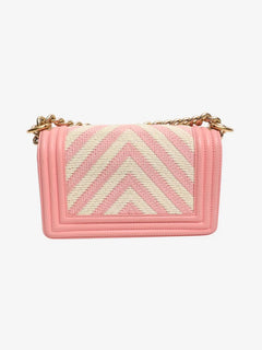 Pink and white 2017 small braided chevron Boy bag Shoulder bags Chanel 