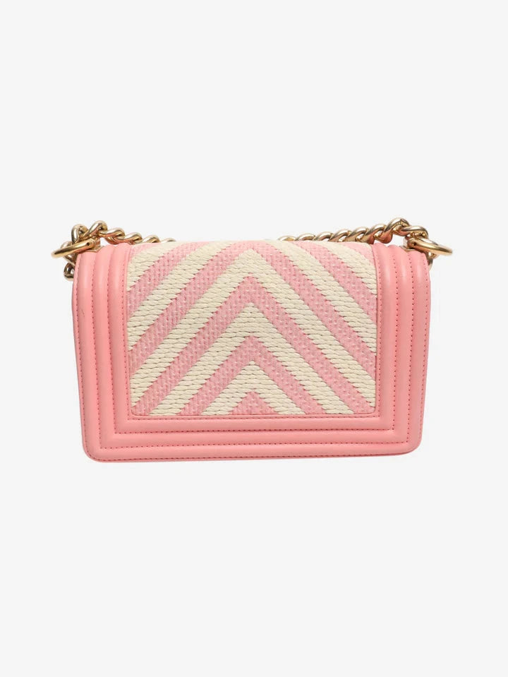 Pink and white 2017 small braided chevron Boy bag Shoulder bags Chanel 