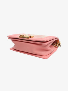 Pink and white 2017 small braided chevron Boy bag Shoulder bags Chanel 