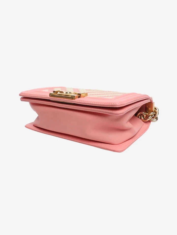 Pink and white 2017 small braided chevron Boy bag Shoulder bags Chanel 