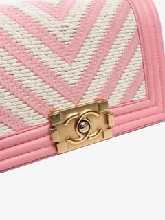 Pink and white 2017 small braided chevron Boy bag Shoulder bags Chanel 
