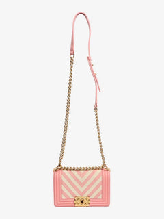 Pink and white 2017 small braided chevron Boy bag Shoulder bags Chanel 