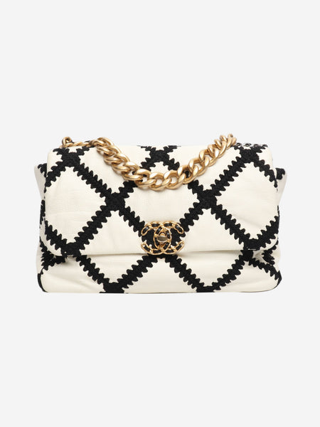 Black and white 2020 crochet quilted lambskin 19 flap shoulder bag product image