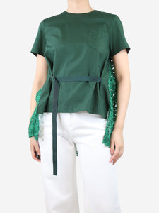 Sacai Green lace-back pleated top - Brand size 2