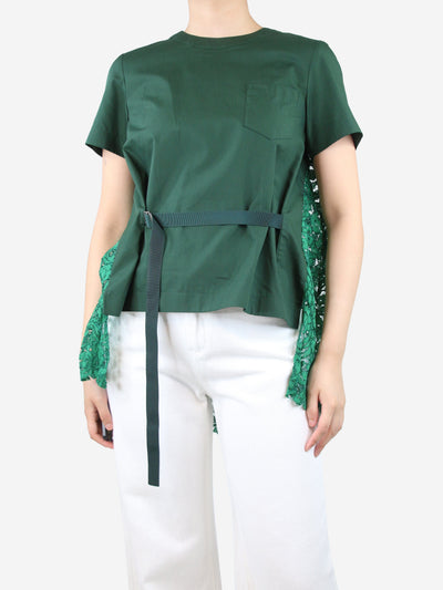 Green lace-back pleated top - Brand size 2 Tops Sacai 