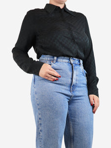 Gucci Black GG Monogram silk shirt - size UK 12