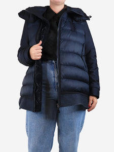 Moncler Navy blue hooded puffer coat - size UK 12
