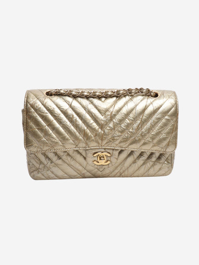 Gold 2018 medium chevron-quilted crumpled lambskin double flap shoulder bag Shoulder bags Chanel 