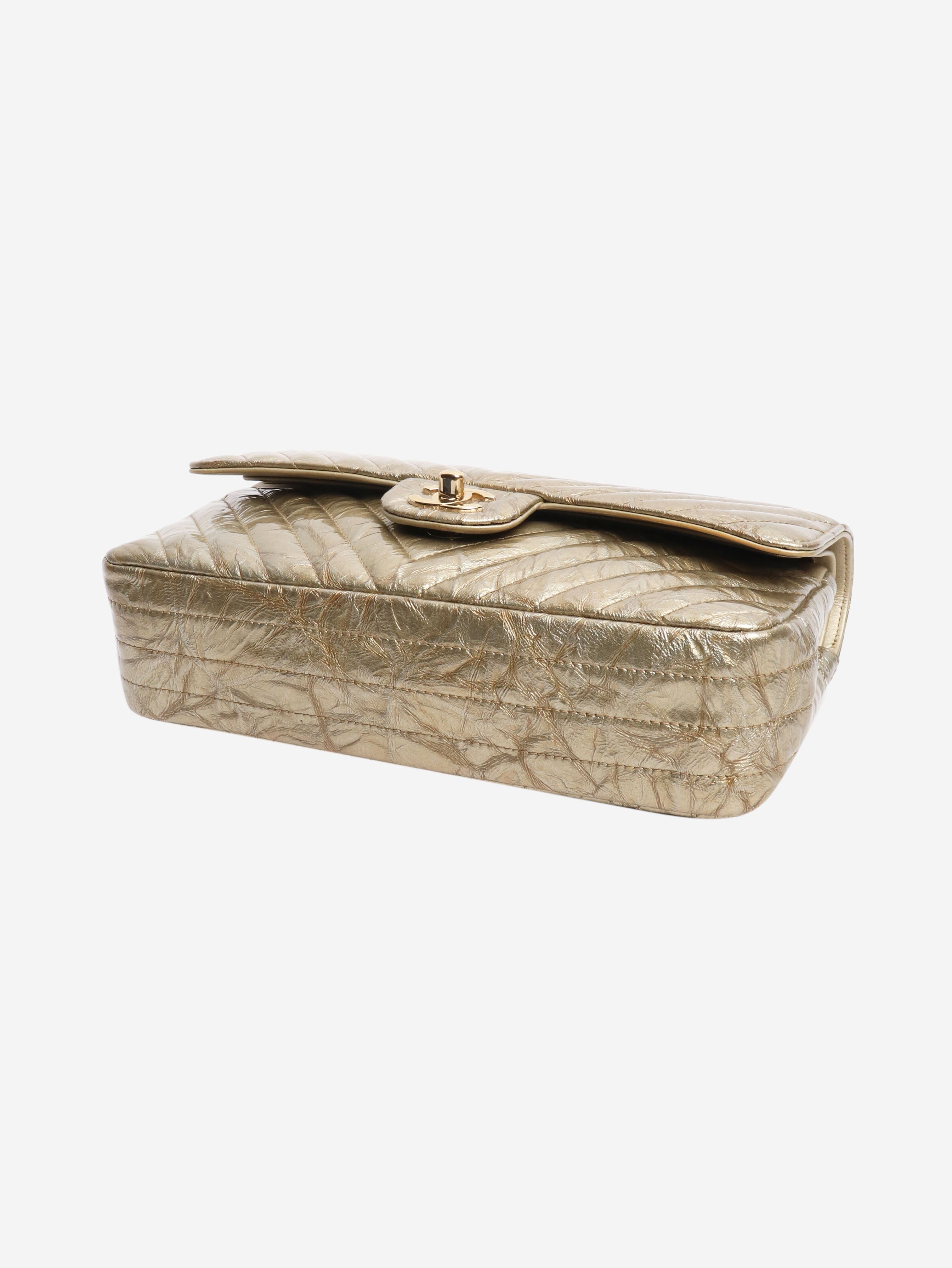 Gold 2018 medium chevron-quilted crumpled lambskin double flap shoulder bag Shoulder bags Chanel 