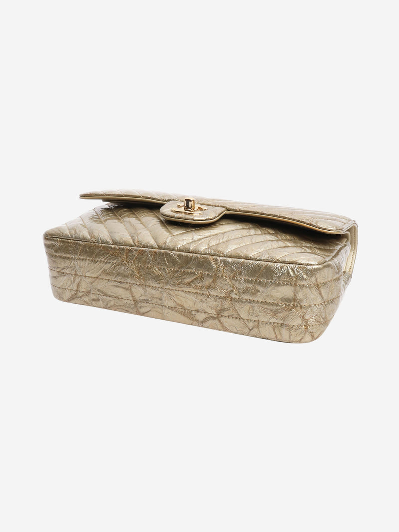 Gold 2018 medium chevron-quilted crumpled lambskin double flap shoulder bag Shoulder bags Chanel 